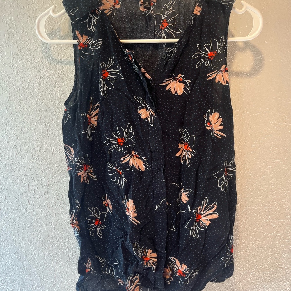 Banana Republic Black and Pink Floral Blouse